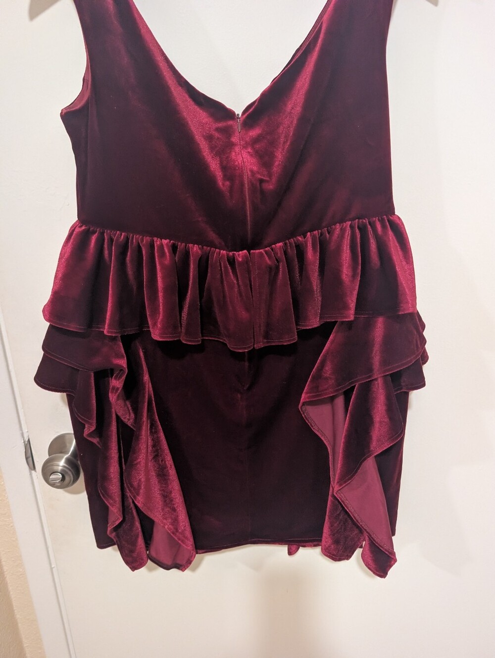 ASOS Red Velvet Peplum Ruffle Mini Dress - Picture 10 of 14